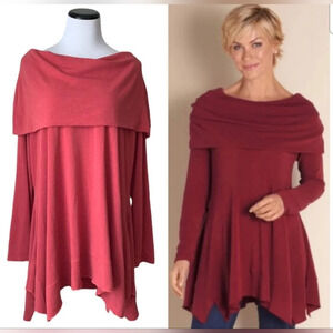 Soft Surroundings off the shoulder asymmetrical coral tunic medium petite